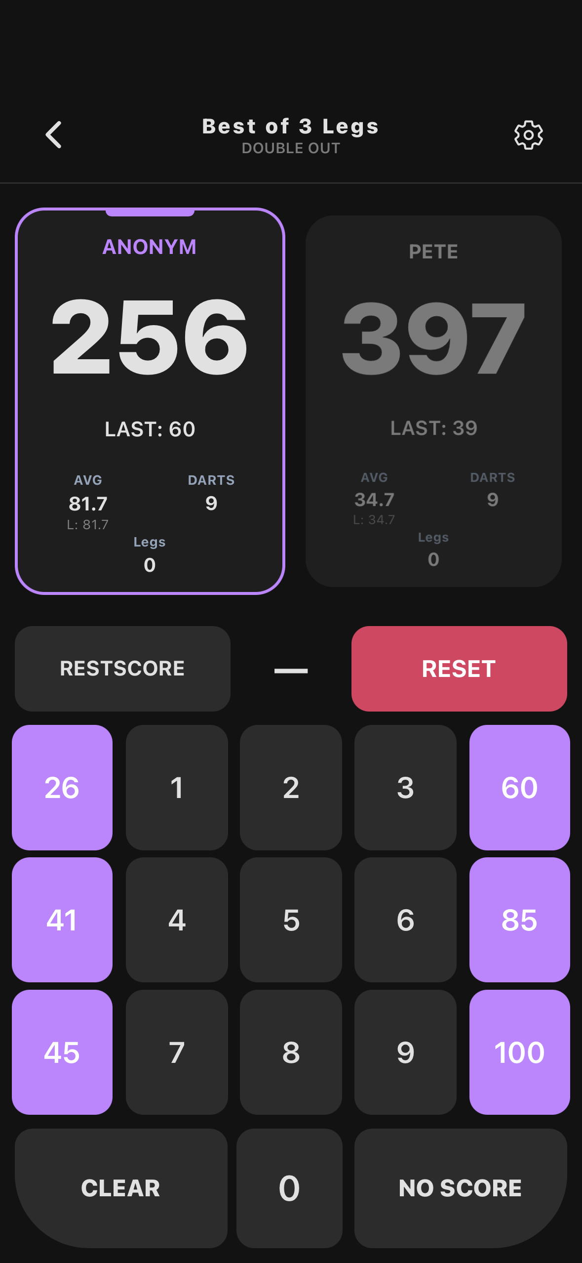 OKKI live scoring screen